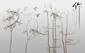 水墨山水简约花鸟背景客厅装饰画