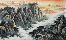 泰山日出水墨画