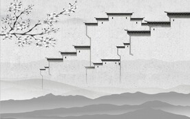 水墨山水简约花鸟背景客厅装饰画