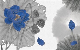 水墨山水简约花鸟背景客厅装饰画