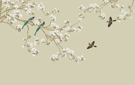 水墨山水简约花鸟背景客厅装饰画