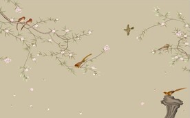 水墨山水简约花鸟背景客厅装饰画