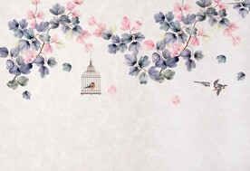 水墨山水简约花鸟背景客厅装饰画