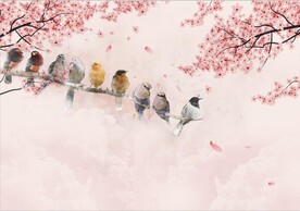 水墨山水简约花鸟背景客厅装饰画