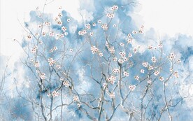 水墨山水简约花鸟背景客厅装饰画