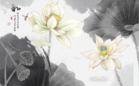 水墨山水简约花鸟背景客厅装饰画