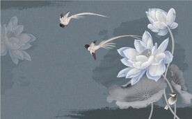 水墨山水简约花鸟背景客厅装饰画