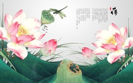 水墨山水简约花鸟背景客厅装饰画