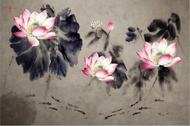 水墨山水简约花鸟背景客厅装饰画