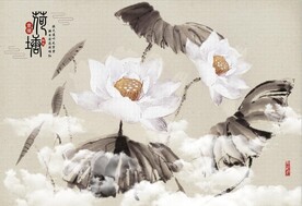 水墨山水简约花鸟背景客厅装饰画