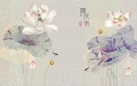 水墨山水简约花鸟背景客厅装饰画