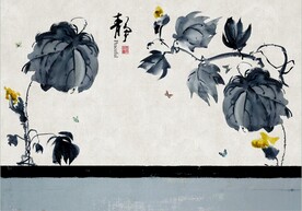 水墨山水简约花鸟背景客厅装饰画