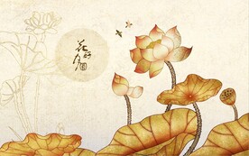 水墨山水简约花鸟背景客厅装饰画