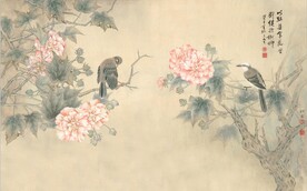 水墨山水简约花鸟背景客厅装饰画