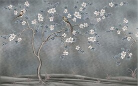 水墨山水简约花鸟背景客厅装饰画