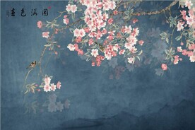 水墨山水简约花鸟背景客厅装饰画