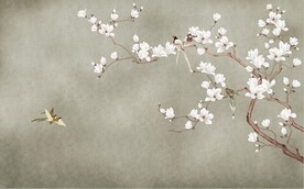 水墨山水简约花鸟背景客厅装饰画