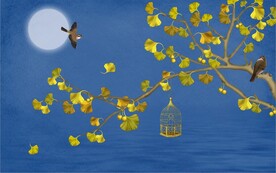 水墨山水简约花鸟背景客厅装饰画