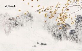 水墨山水简约花鸟背景客厅装饰画