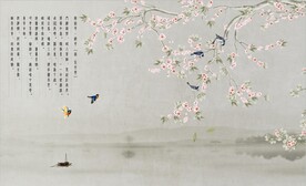 水墨山水简约花鸟背景客厅装饰画