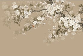 水墨山水简约花鸟背景客厅装饰画