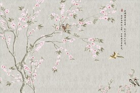 水墨山水简约花鸟背景客厅装饰画