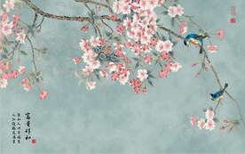 水墨山水简约花鸟背景客厅装饰画