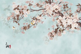 水墨山水简约花鸟背景客厅装饰画