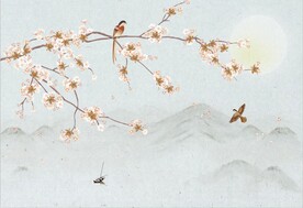 水墨山水简约花鸟背景客厅装饰画