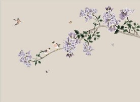 水墨山水简约花鸟背景客厅装饰画