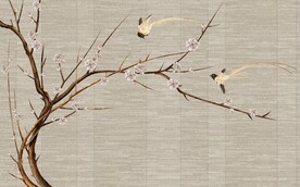 水墨山水简约花鸟背景客厅装饰画