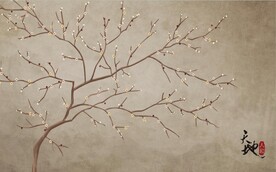 水墨山水简约花鸟背景客厅装饰画