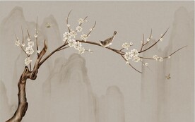 水墨山水简约花鸟背景客厅装饰画