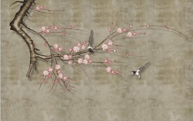 水墨山水简约花鸟背景客厅装饰画