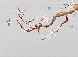 水墨山水简约花鸟背景客厅装饰画