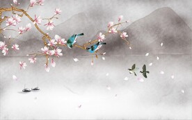 水墨山水简约花鸟背景客厅装饰画