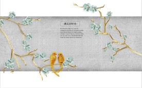 水墨山水简约花鸟背景客厅装饰画