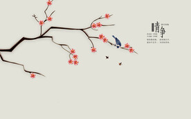 水墨山水简约花鸟背景客厅装饰画