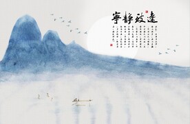 水墨山水简约花鸟背景客厅装饰画