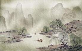 水墨山水简约花鸟背景客厅装饰画