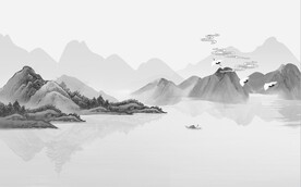 水墨山水简约花鸟背景客厅装饰画