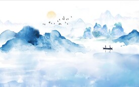 水墨山水简约花鸟背景客厅装饰画