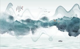 水墨山水简约花鸟背景客厅装饰画