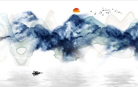 水墨山水简约花鸟背景客厅装饰画