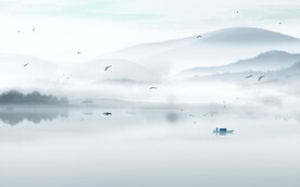 水墨山水简约花鸟背景客厅装饰画