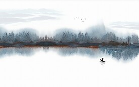 水墨山水简约花鸟背景客厅装饰画