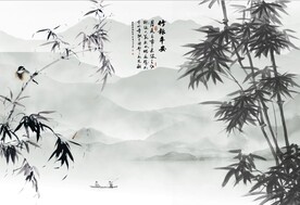 水墨山水简约花鸟背景客厅装饰画