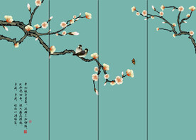 水墨山水简约花鸟背景客厅装饰画