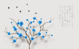 水墨山水简约花鸟背景客厅装饰画