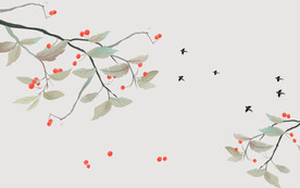 水墨山水简约花鸟背景客厅装饰画